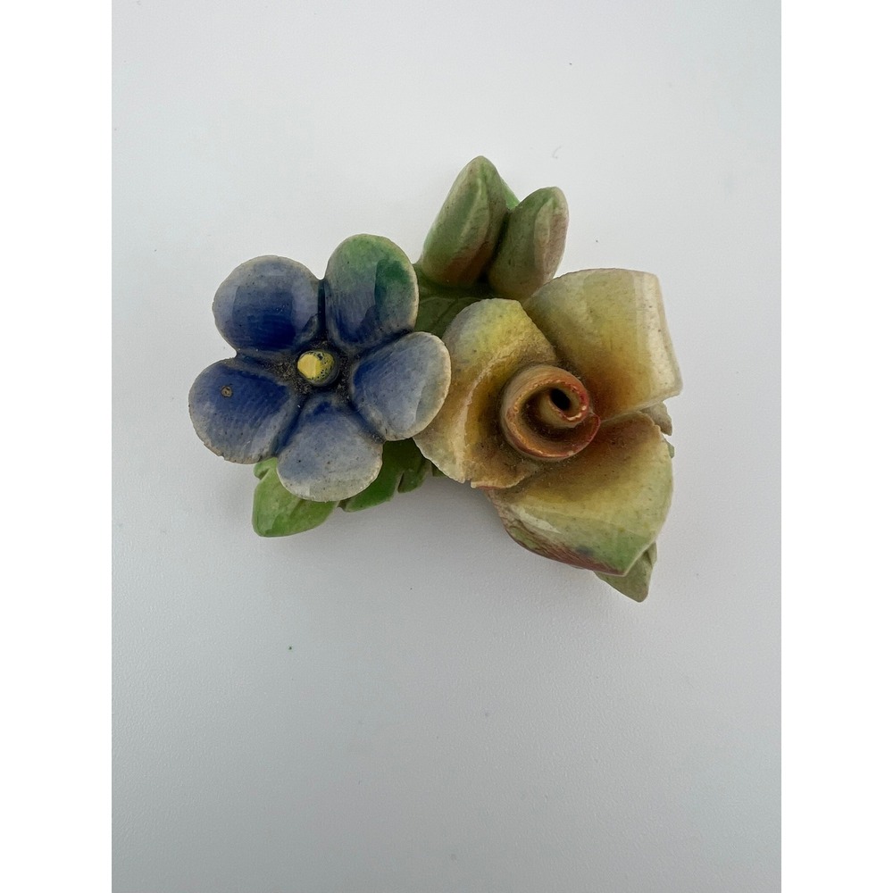 Vintage Italy Hand Painted Ceramic Flat Back Flower Cluster Floral Applique 2"